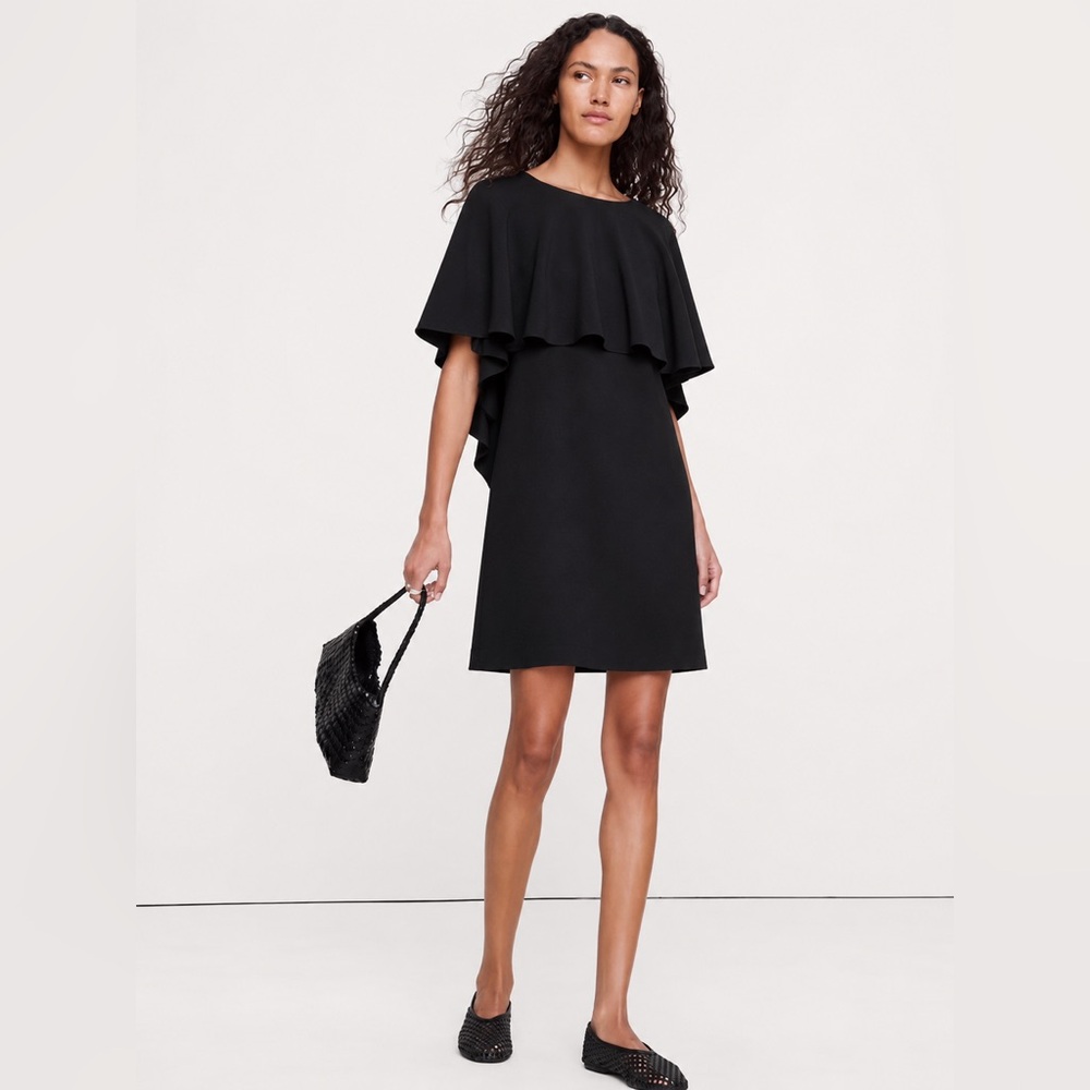 NWT! Banana Republic Black Forte Ruffle Mini Ruffle Dress - Size Medium 🧬